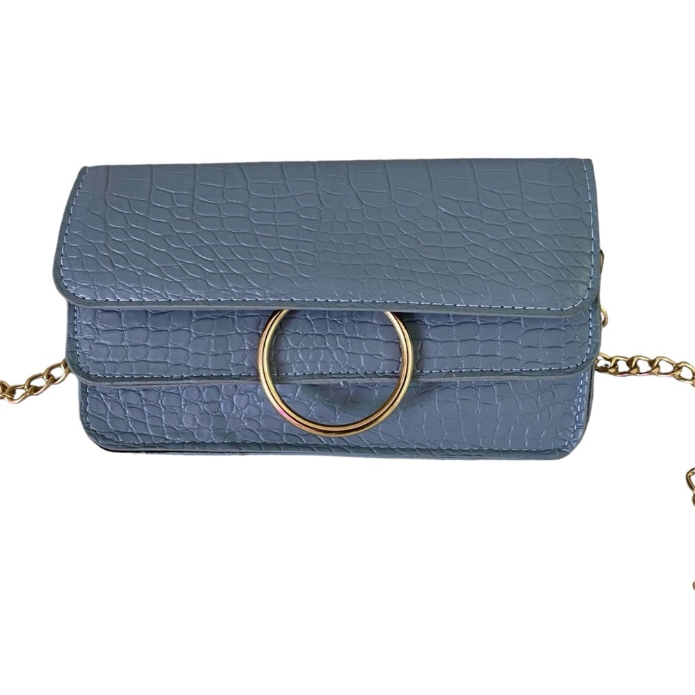 H by Halston Blue Crossbody Bag with Gold Accent